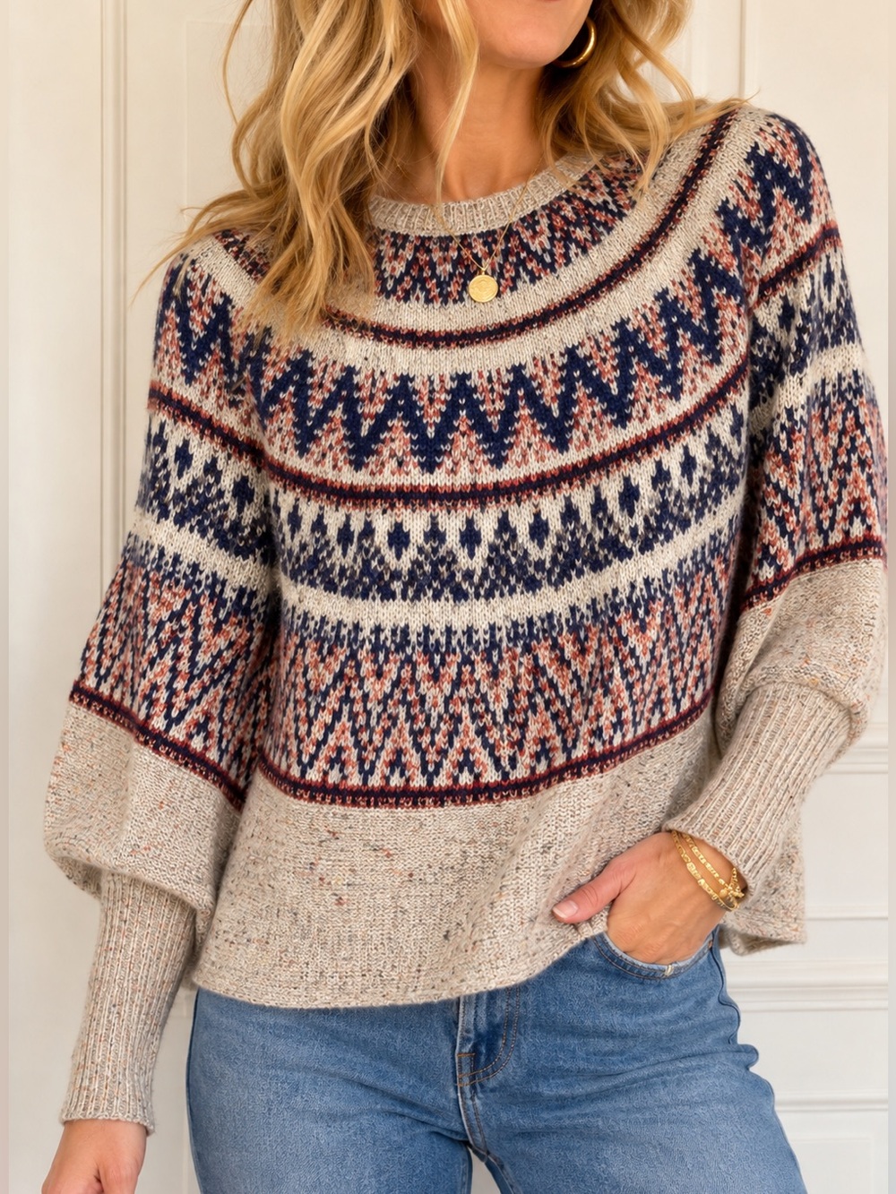 Anthropologie Fair Isle Nordic Pullover Sweater XS/S Boho Cottagecore Knit